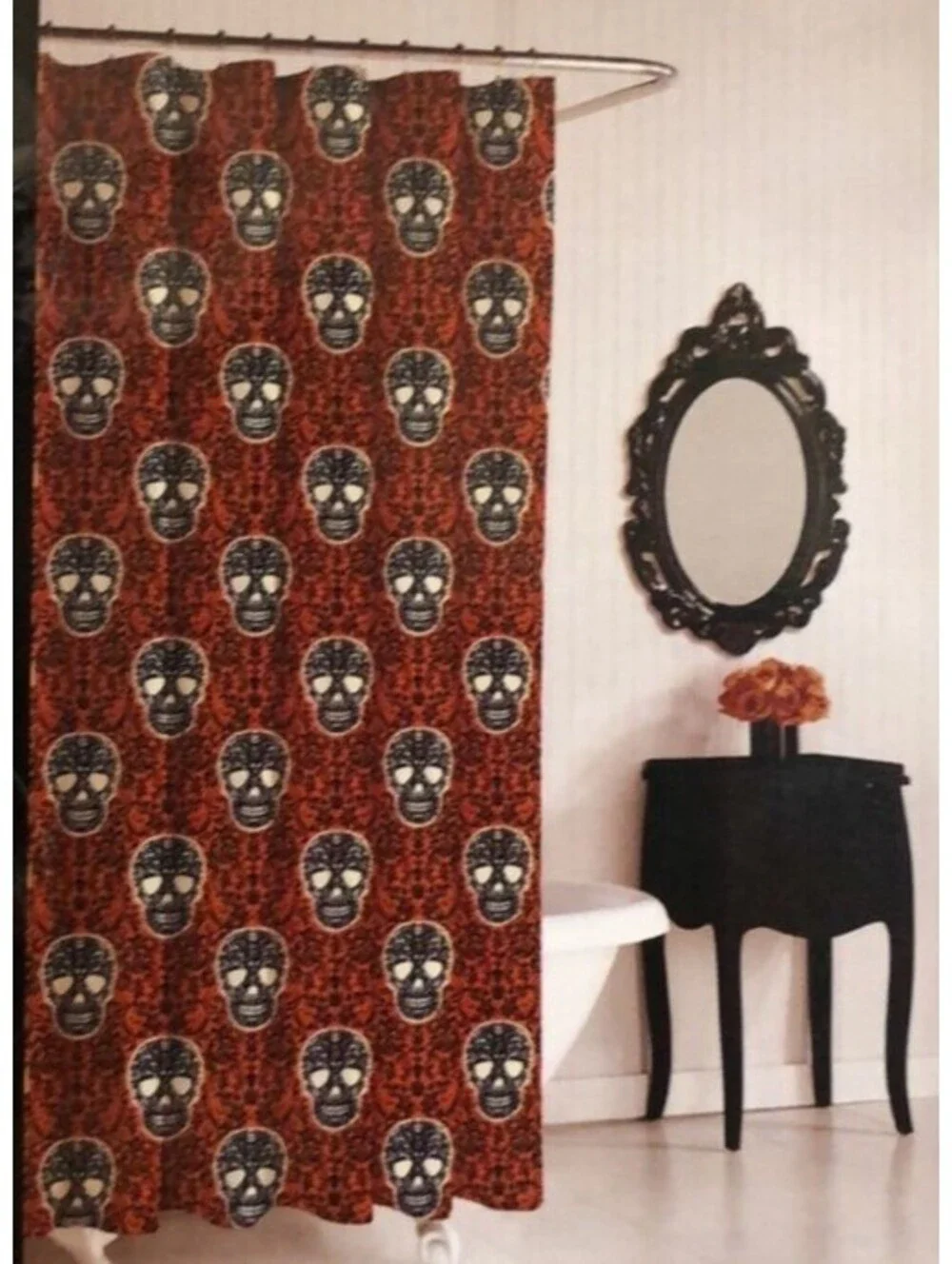 Halloween Shower Curtain Sugar Skull Betsey Johnson Backdrop Gothic Orange